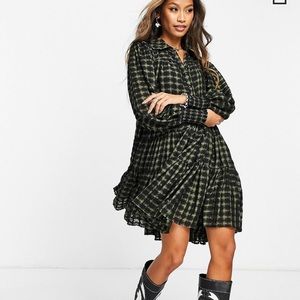 NWOT Topshop Tiered Chuck on Check Mini Shirt Dress by ASOS